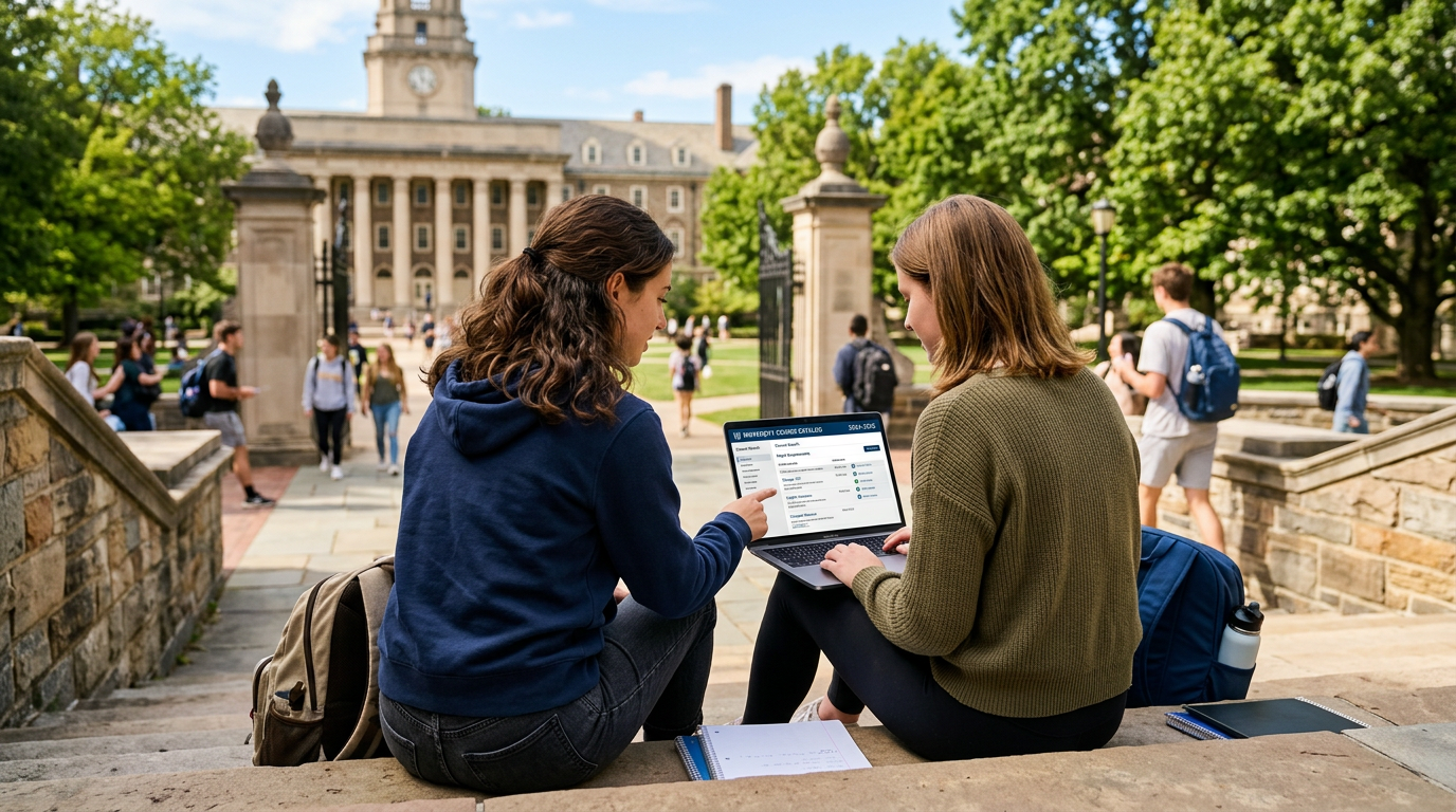 University students browsing a digital course catalog