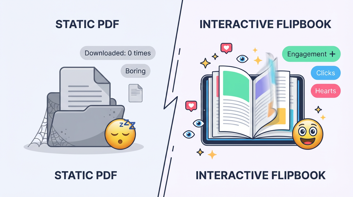 Static PDF versus interactive flipbook comparison