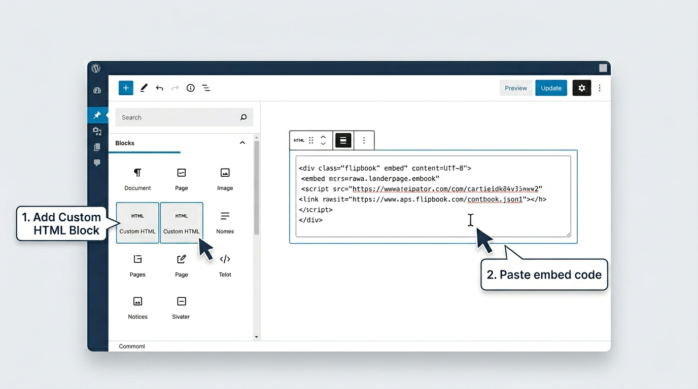 Adding a Custom HTML block in the WordPress block editor and pasting the embed code
