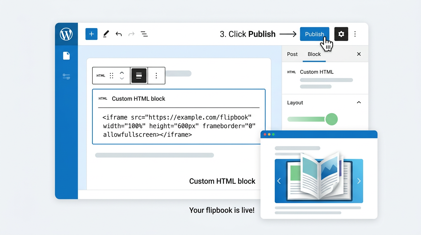 Publishing the page with the embedded flipbook in WordPress